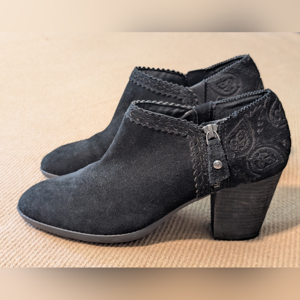 Nurture Black Leather Suede Embellished Western Cowgirl Ankle Boots Booties